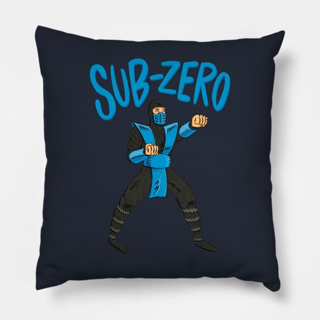 Sub-Zero Mortal Kombat Kartoon Pillow by BryanWestArt