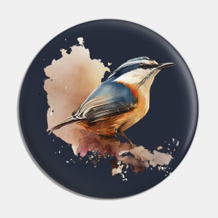 Nuthatch Bird On A Tree Branch 4.0 Pin