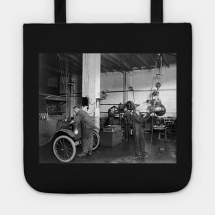 Auto Repair Shop, 1920. Vintage Photo Tote