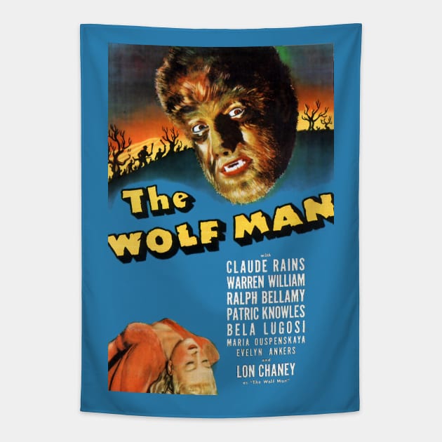 Classic Horror Movie Poster - The Wolf Man Tapestry by Starbase79