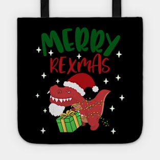 Funny Merry Rexmas Bearded TRex Christmas Hat Merry Xmas Tote