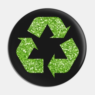 Green Faux Glitter Recycle Symbol Pin