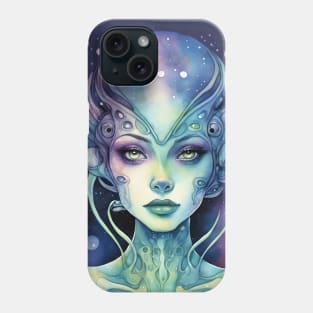 Alien Girl, colorful watercolor space art Phone Case