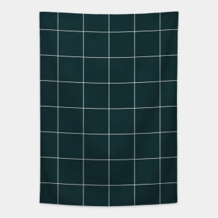 Large Grid Pattern - Green Tinted Navy Blue Tapestry