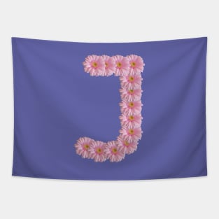 Letter J Pink Gerbera Daisy Typography Tapestry