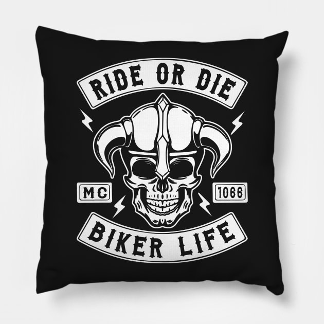 BIKER - RIDE OR DIE - MOTORCYCLE STYLE Pillow by Tshirt Samurai