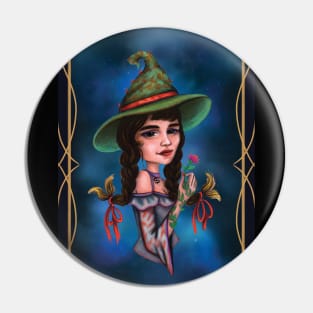 Chocolate hair cancer witch Pin