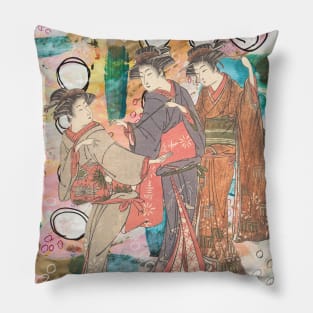 Japanese woman on an abstract background Pillow