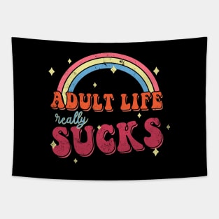 Adult Life // 80s Kid, Retro Cartoon Vintage Funny Quotes Tapestry