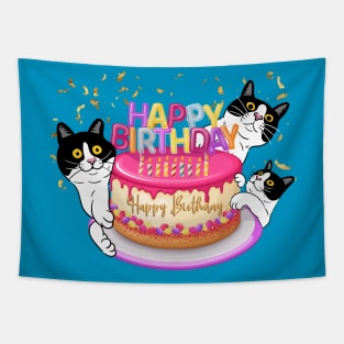 Happy Birthday and Tuxedo Cats! Tapestry