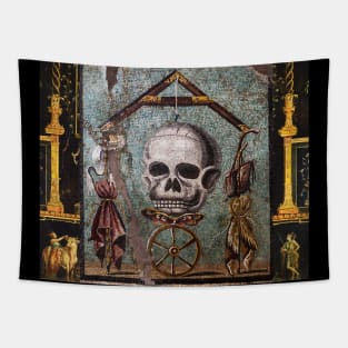 POMPEII COLLECTION / MEMENTO MORI, SKULL ,BUTTERFLY AND WHEEL OF FORTUNE Tapestry