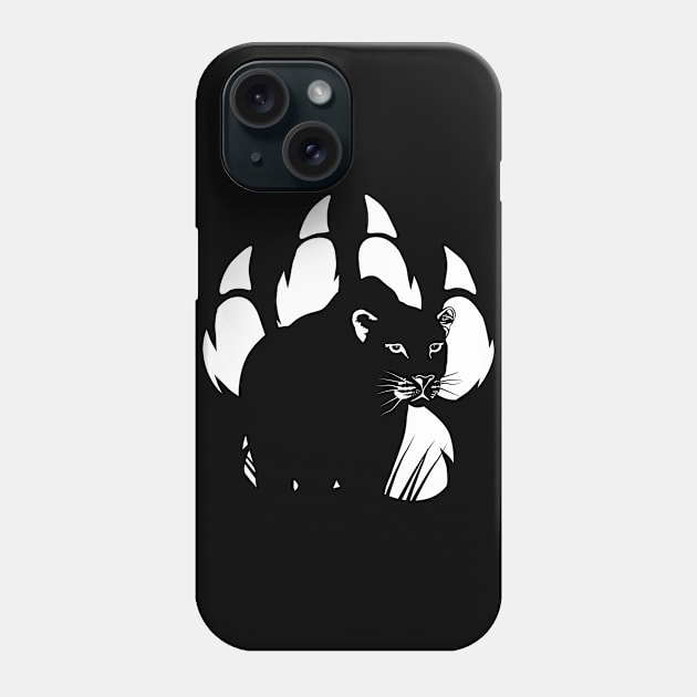 Black Panther silhouette and paw illustration Phone Case by TMBTM