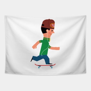 Skateboarding Kid in Phillies Hat Tapestry