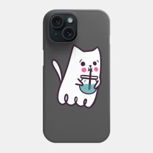 Ghost Cat Drinking Goldfish Bubble Tea Phone Case