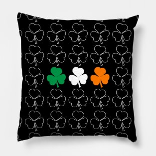 White Shamrock Pattern with Irish Flag Pillow