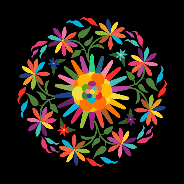 Mexican Otomí Floral Composition by Akbaly by Akbaly