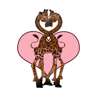 Love Heart Giraffes With Necks Entwined T-Shirt