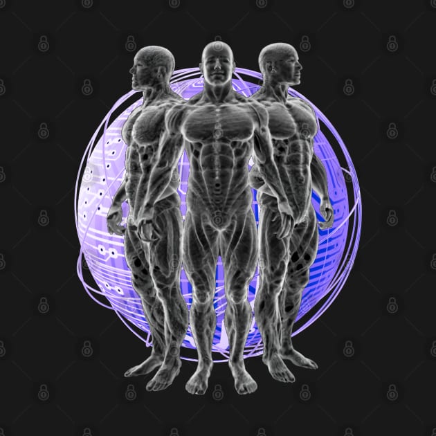 Futuristic Trio Cyborg Man Space Rave Techno Dancer Science Fiction Nerd Hologram Technology by DeanWardDesigns