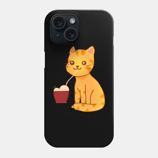 Kawaii Ginger Cat Eating Ramen, Cat Lover Phone Case by dukito