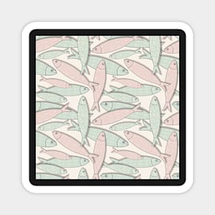 Traditional Portuguese icon. Colored sardines with geometric patterns. Seamless fish pattern Magnet