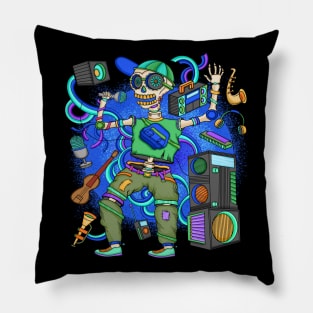 Skeleton Singer Karaoke time - Dia De Los Muertos - Music Lover Pillow