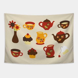 Cottagecore Aesthetic Vintage Teapots Tea Kettles Tapestry