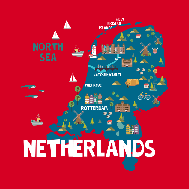 Netherlands Illustrated Map by JunkyDotCom