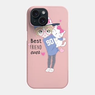 Cute girl and cat Phone Case