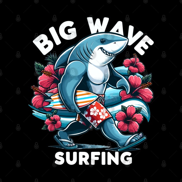 Surf's Up: Fun Shark With A Surfboard For Big Wave Surfing by eighttwentythreetees