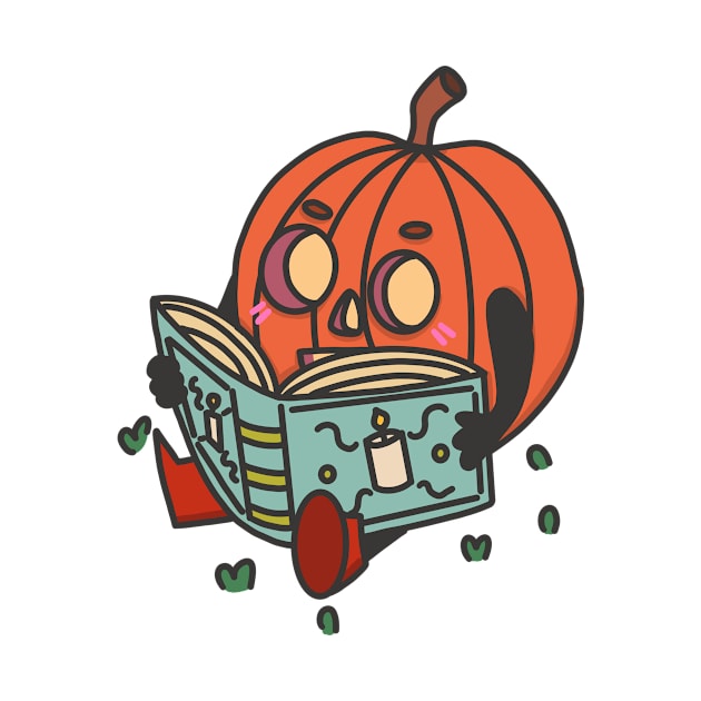 Cute reading halloween pumpkin by grafitytees