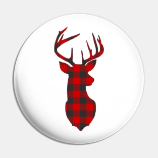 Christmas Deer Head Red Buffalo Plaid Pin