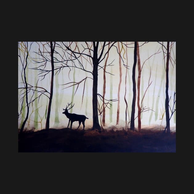 Buck in Trees Painting by julyperson