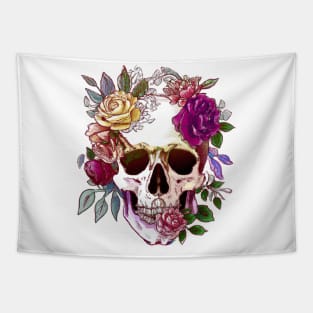 Floral skull watercolor painting style Tapestry
