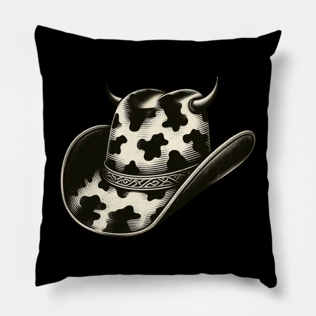 Cow print cowboy hat Pillow by PinScher