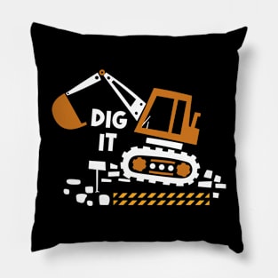 Construction Crusader Excavator Love, Tee Triumph for Building Admirers Pillow
