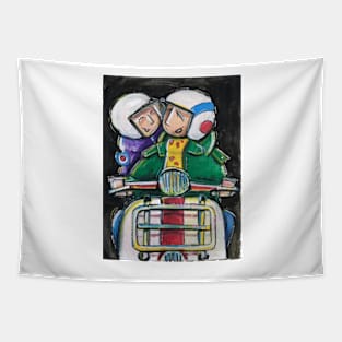 Retro Scooter, Classic Scooter, Scooterist, Scootering, Scooter Rider, Mod Art Tapestry