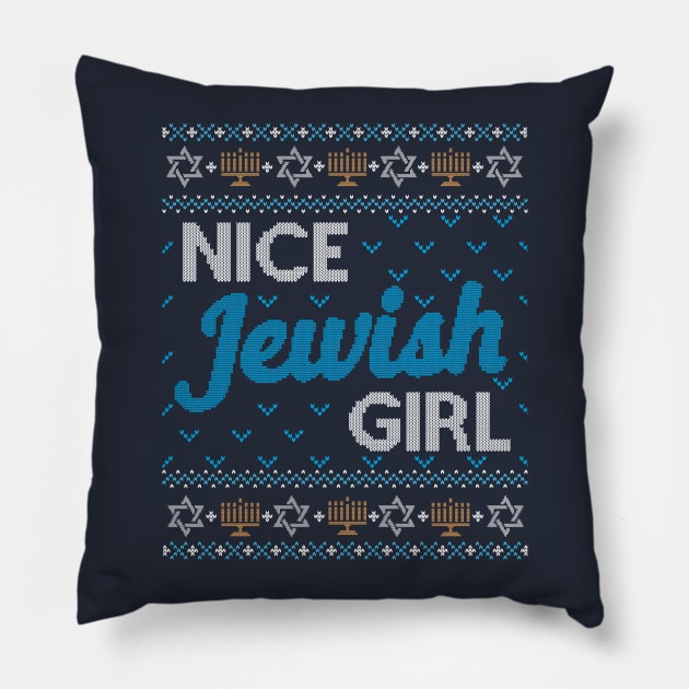 Funny Ugly Hanukkah Sweater, Nice Jewish Girl Pillow by HolidayoftheWeek