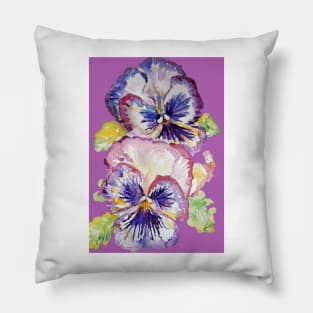 Pansy Watercolor Purple Flower Pattern on dark Magenta Pink Pillow