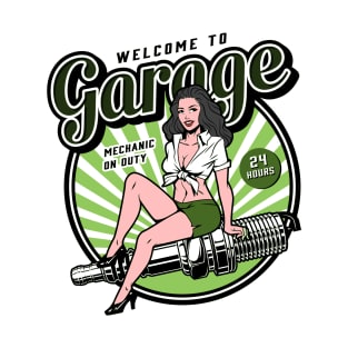 Brunette Mechanic On Duty / Sexy Pinup / Retro Classic Vintage / Light Red Edition T-Shirt