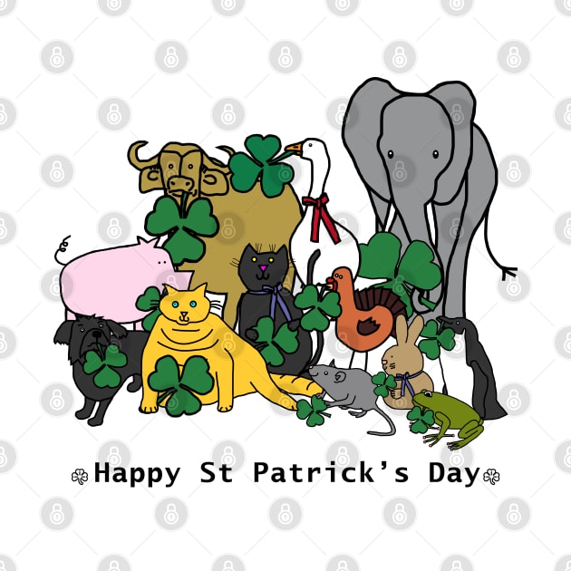 Animals Hold a Shamrock with Text Happy St Patricks Day by ellenhenryart