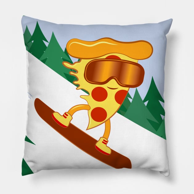 Cool Snowboarding Pizza Pillow by AlisonDennis