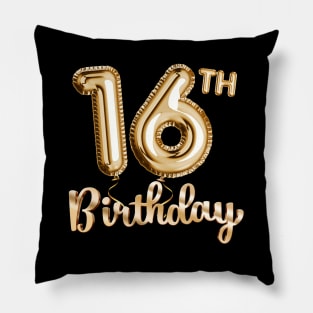 16th Birthday Gifts - Party Balloons Gold Pillow