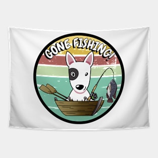 Cute bull terrier dog has gone fishing Tapestry