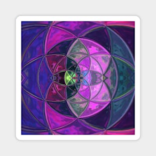 Mosaic Kaleidoscope Flower Pink Purple and Green Magnet