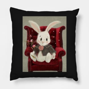 Rabbit in red Velvet Chair. Pillow