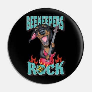 Cute funny Beekeepers Rock with dachshund doxie dog with guitar tee Pin