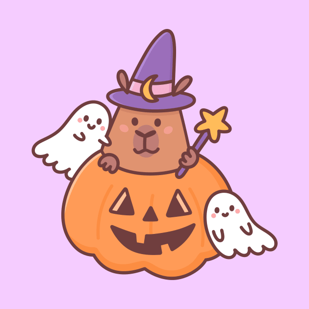 Halloween capybara and  cute ghosts by Viaire