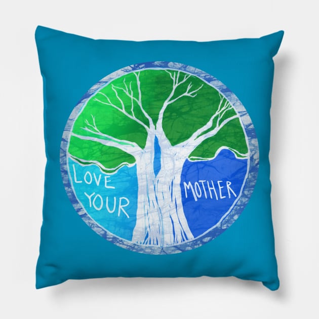 Love Your Mother Earth Batik like landscape Pillow by Aurora X