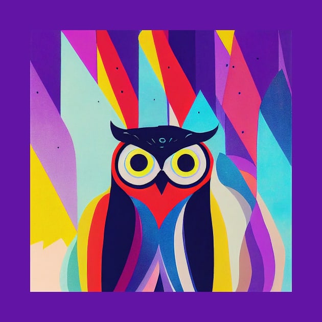 Colorful Owl Portrait Illustration - Bright Vibrant Colors Bohemian Style Feathers Psychedelic Bird Animal Rainbow Colored Art by JensenArtCo