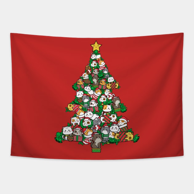 Cat Doodle Christmas Tree Tapestry by bloomgrace28